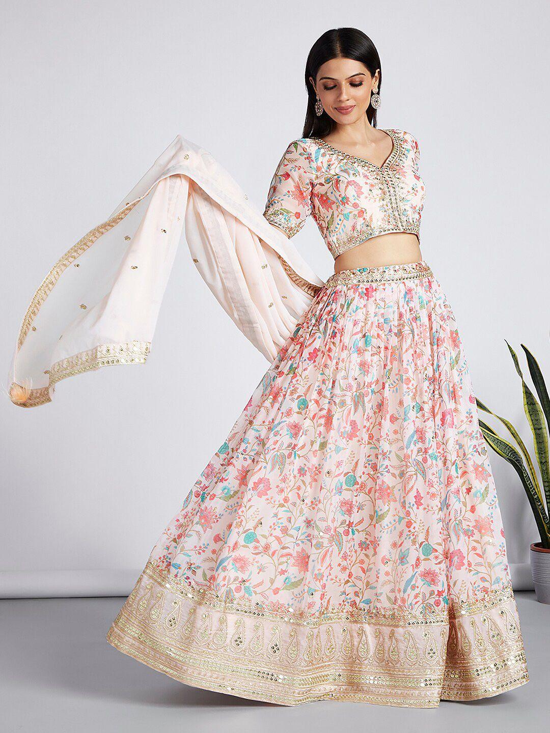 panchhi embroidered sequinned semi-stitched lehenga & unstitched blouse with dupatta