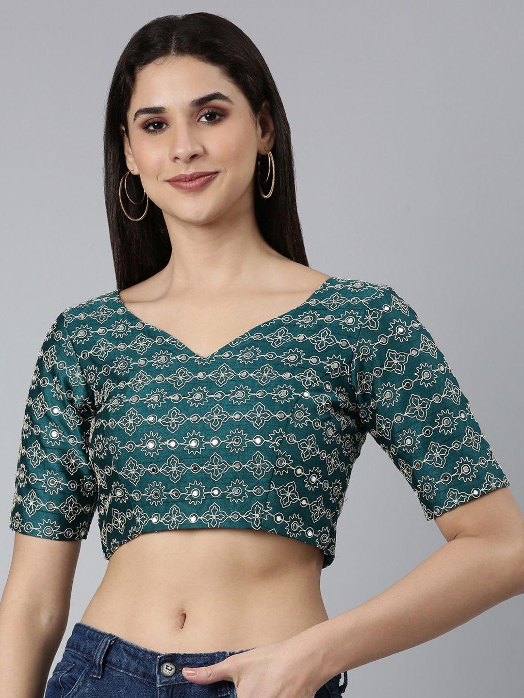 panchhi ethnic motifs embroidered mirror work pure silk saree blouse