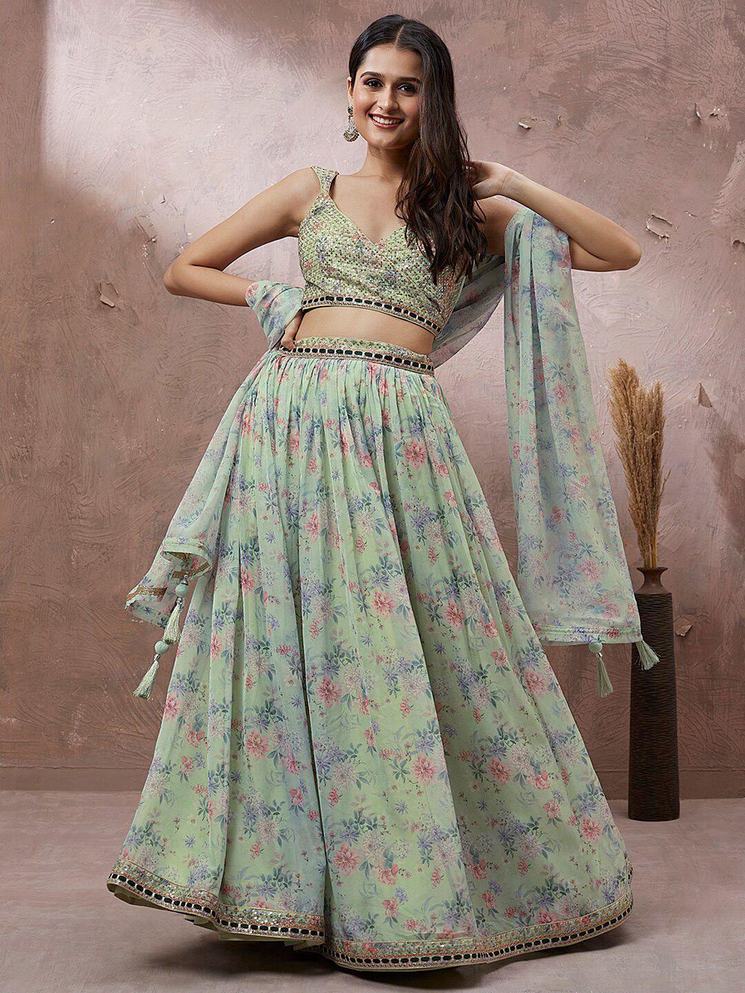 panchhi floral embroidered semi-stitched organza lehenga & unstitched blouse with dupatta