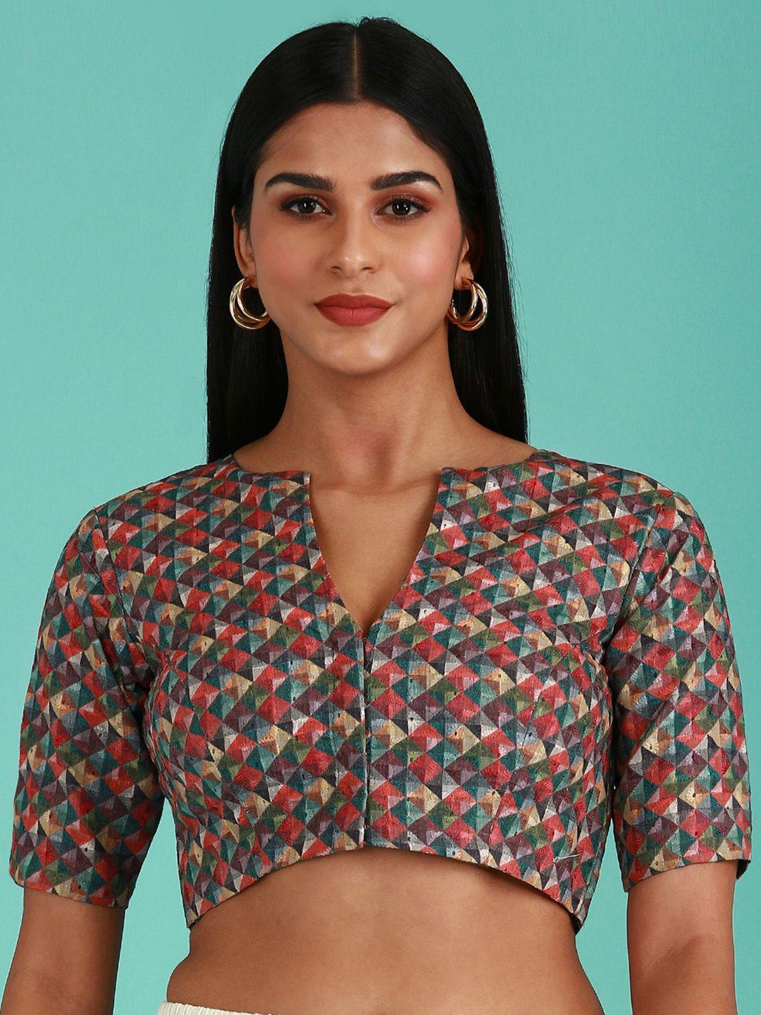 panchhi harlequin printed padded saree blouse