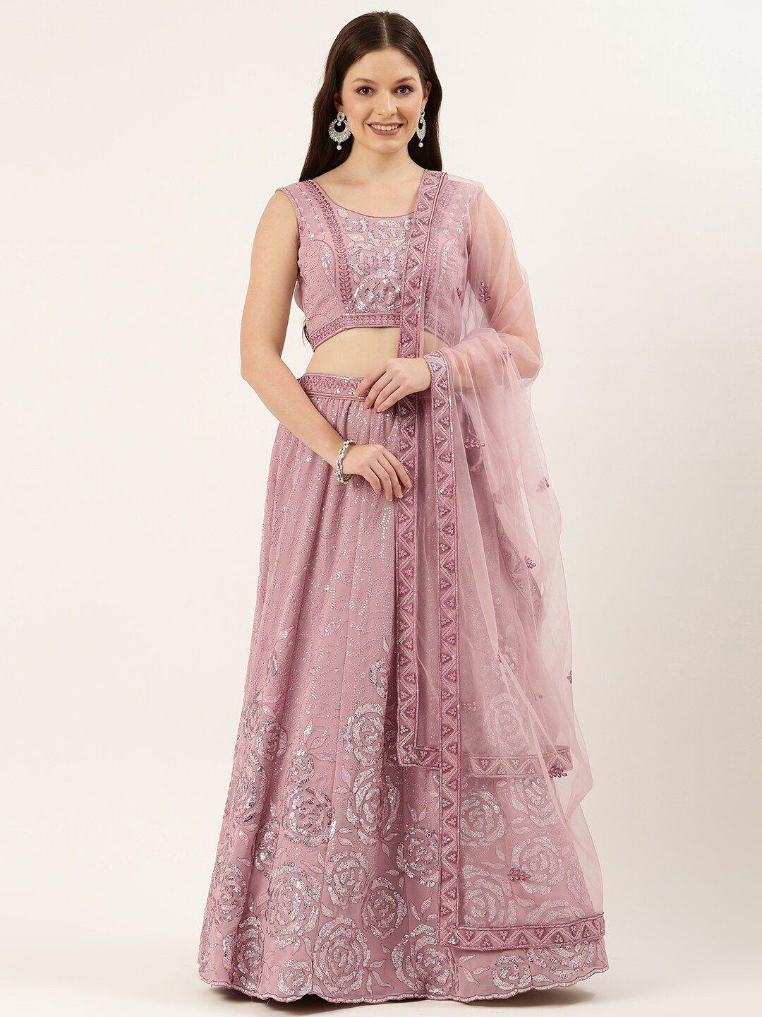 panchhi lavender embellished semi-stitched lehenga & unstitched blouse with dupatta