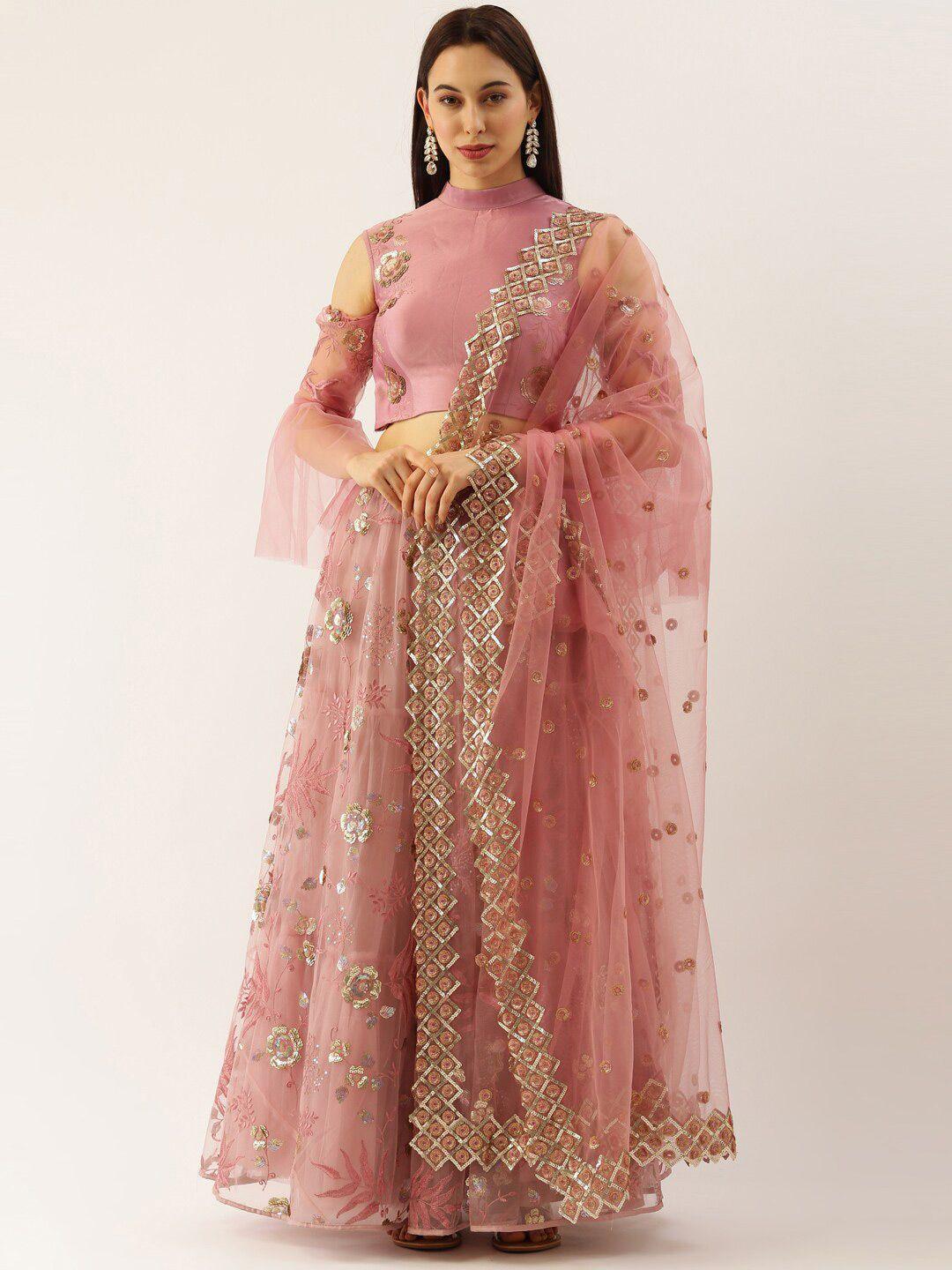 panchhi rose gold embellished sequinned semi-stitched lehenga & blouse with dupatta