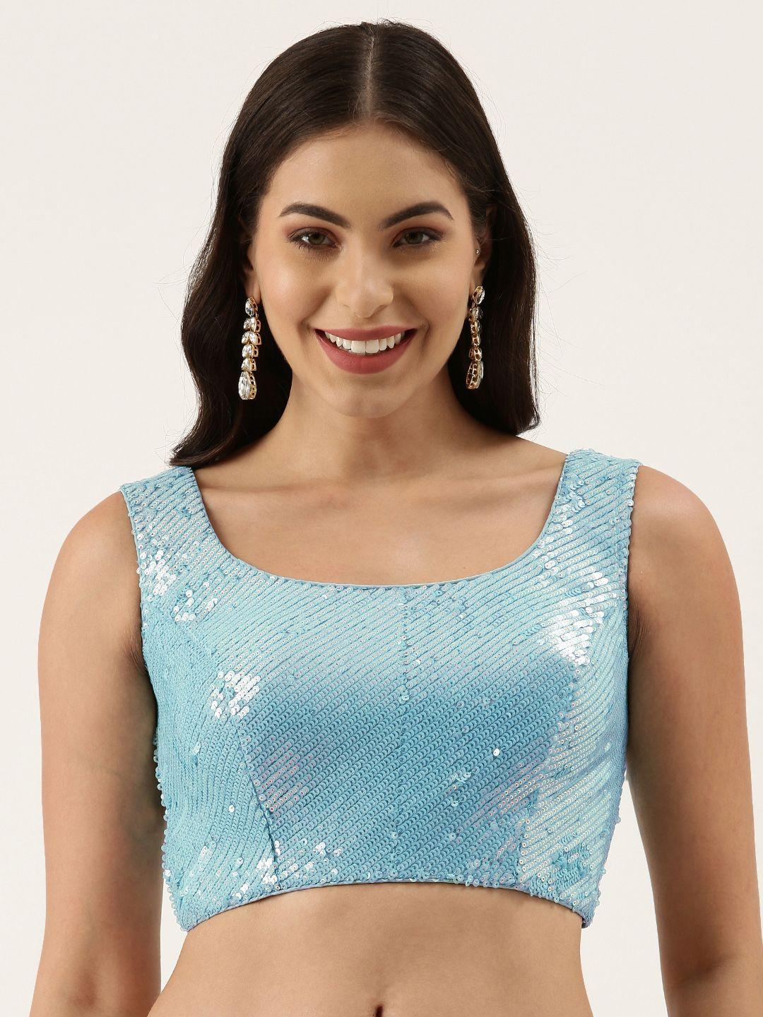 panchhi turquoise blue sequin embellished net blouse