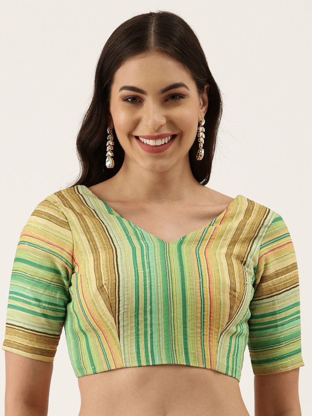 panchhi women green & yellow striped georgette blouse