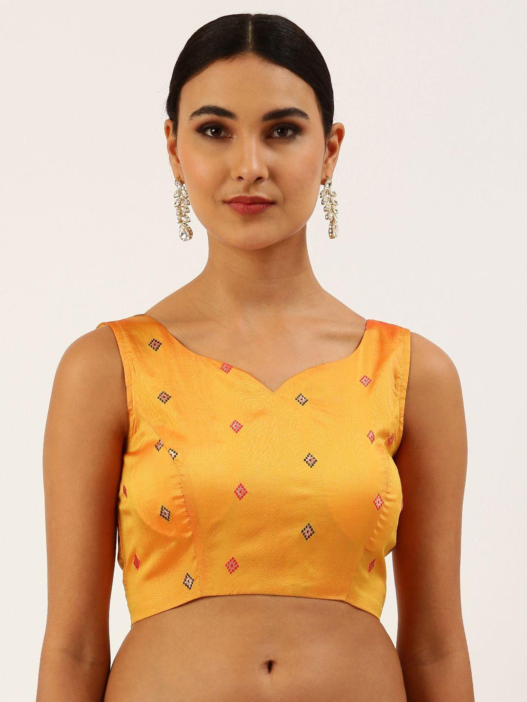 panchhi women mustard yellow ethnic motif brocade saree blouse