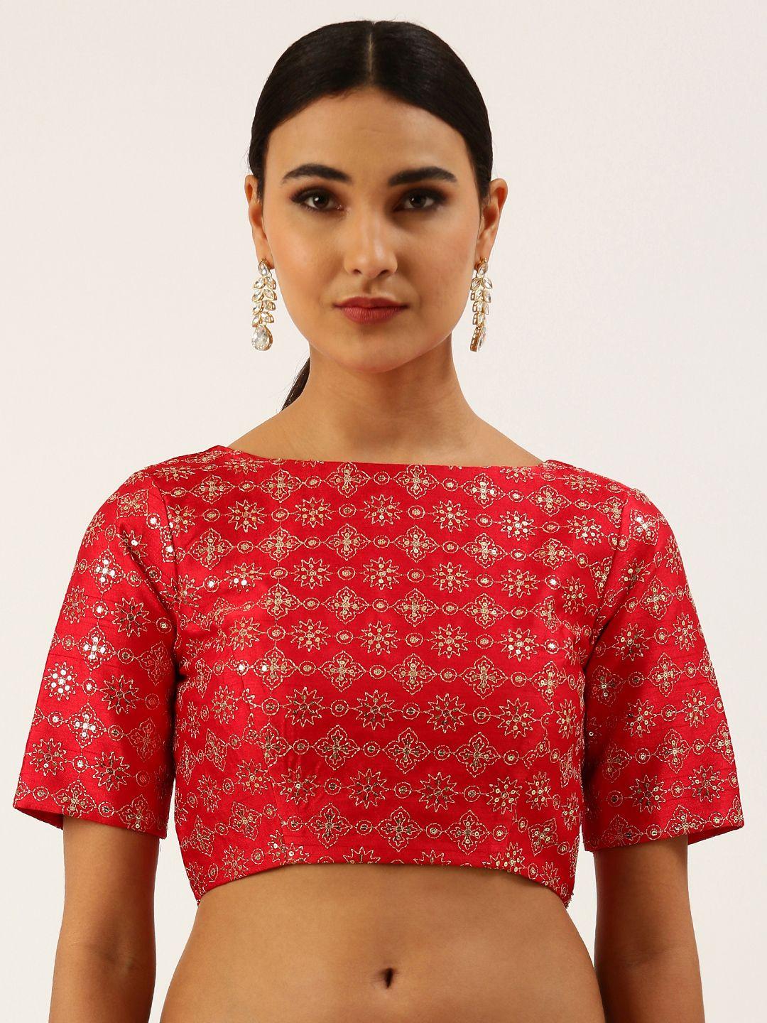 panchhi women red sequinned zari art silk saree blouse