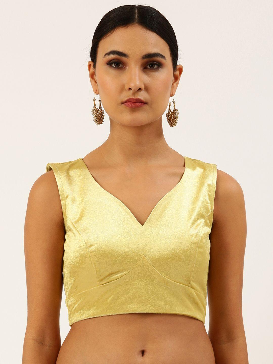 panchhi women yellow sweetheart neck velvet saree blouse