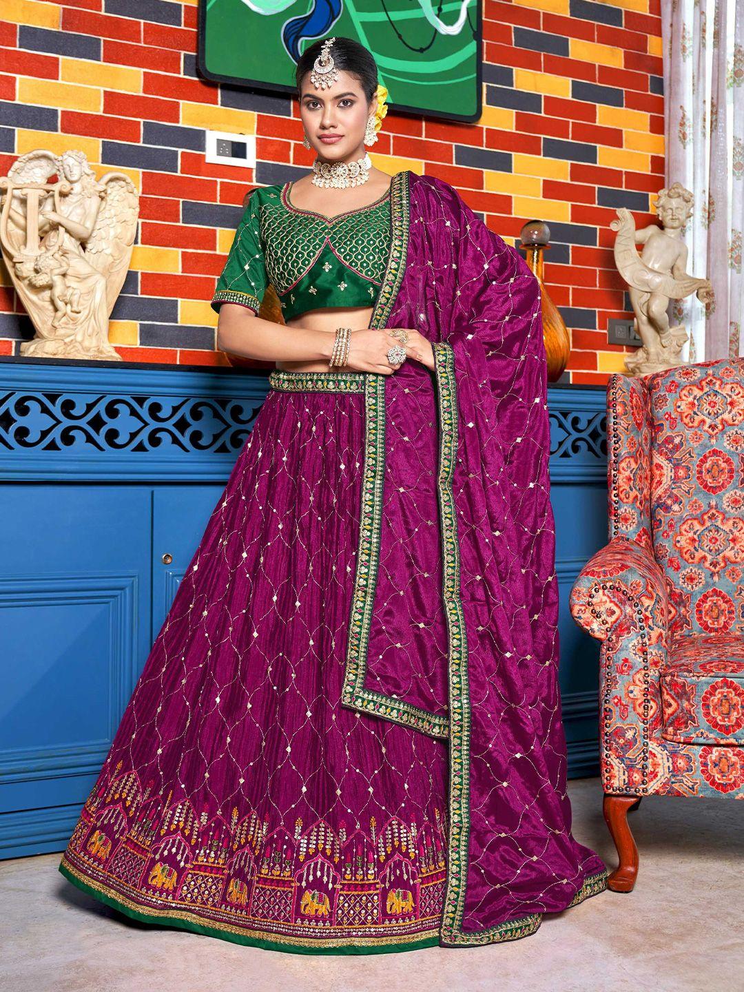pandadi saree embroidered sequinned semi-stitched lehenga & blouse with dupatta