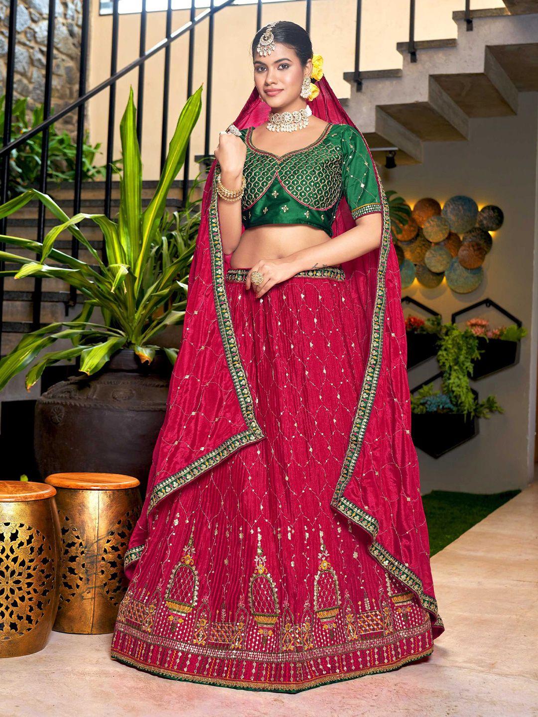 pandadi saree embroidered sequinned semi-stitched lehenga & blouse with dupatta