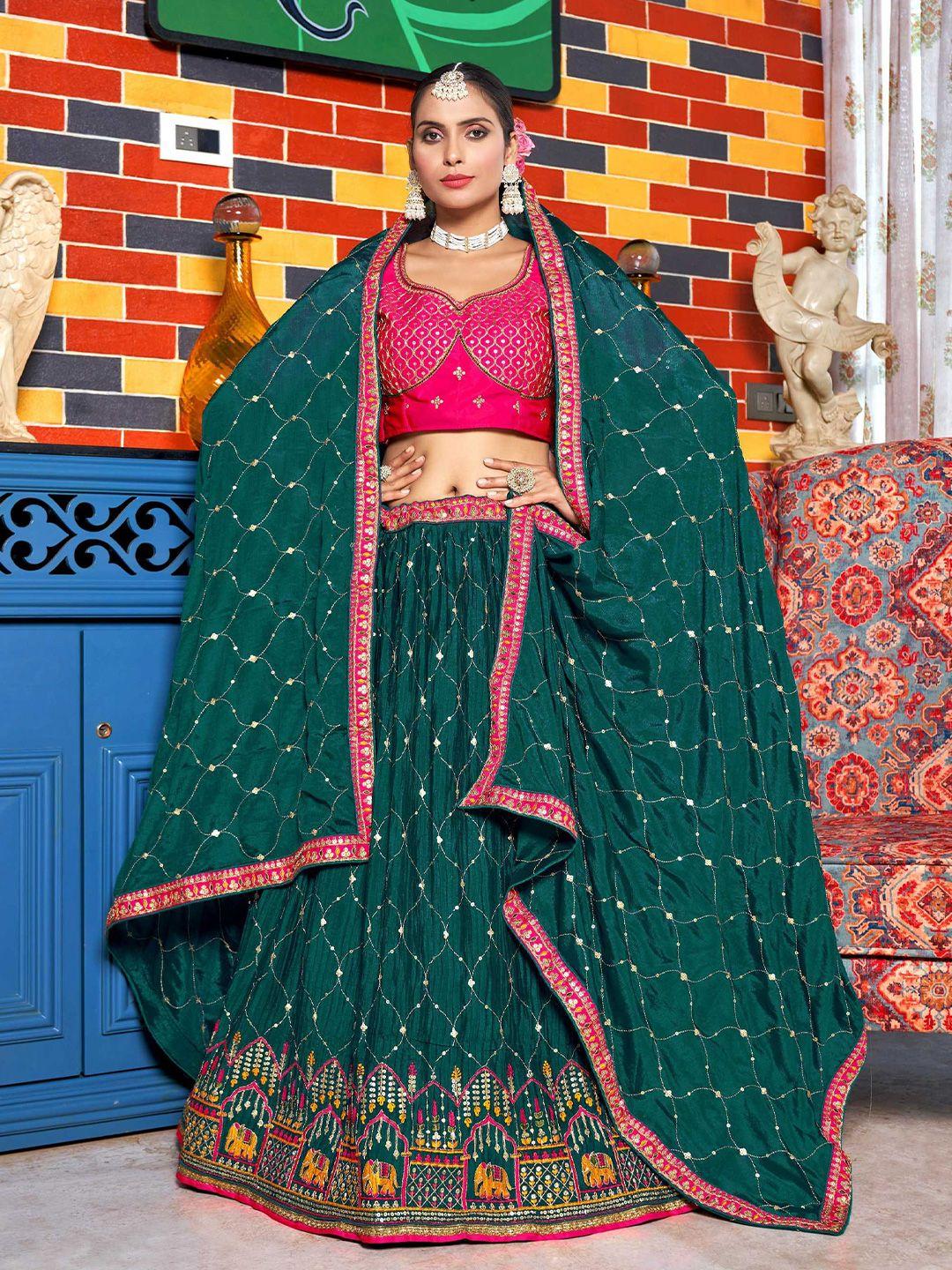 pandadi saree embroidered sequinned semi-stitched lehenga & blouse with dupatta