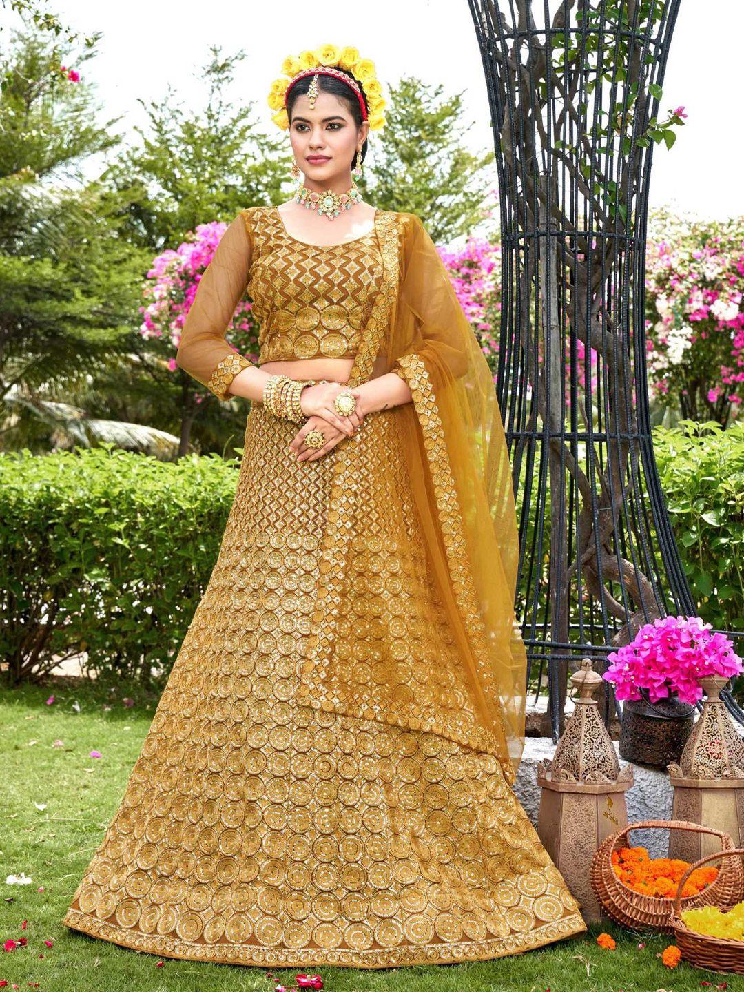 pandadi saree embroidered sequinned semi-stitched lehenga & blouse with dupatta