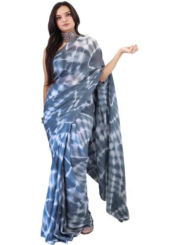 pandadi saree women's nylon rimzim printed ready to wear saree with unstitched blouse piece