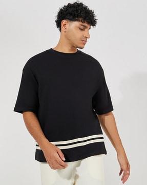 panel interlock print oversized crew-neck t-shirt