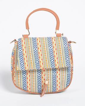 panel print handbag with detachable strap