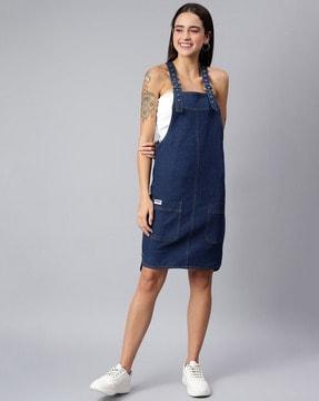 paneled a-line dungaree dress