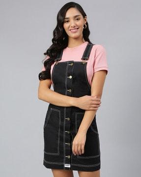 paneled a-line dungaree dress