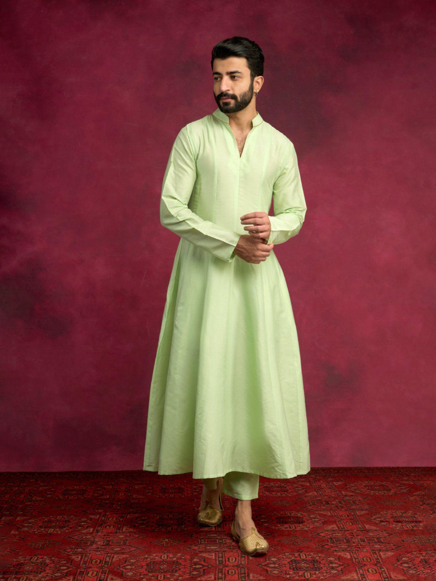 paneled anarkali kurta paired with straight pants-pistachio green (set of 2)