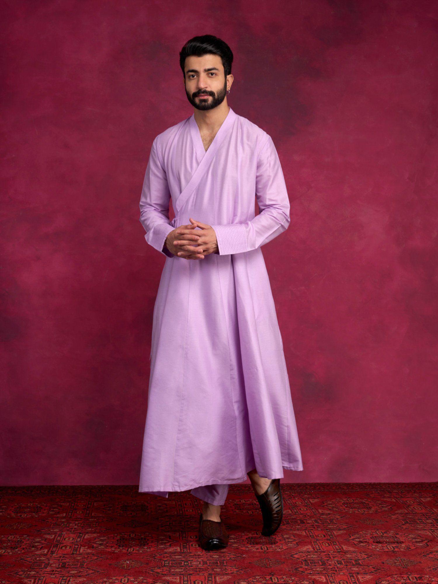 paneled angrakha kurta paired with straight pants-lavender (set of 2)