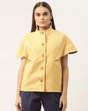 paneled button-front jacket with cape sleeves