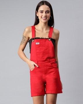 paneled dungaree playsuit with insert pockets