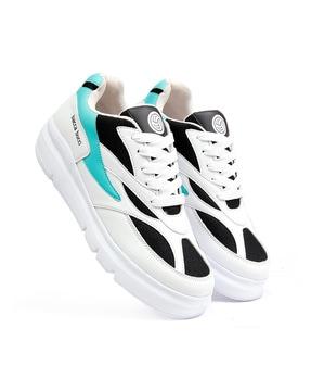 paneled mid-top lace-up sneakers