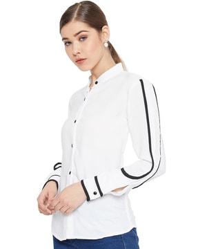 paneled shirt with spread-collar