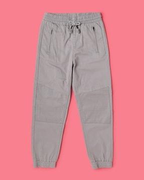 panelled cotton joggers with zipper pockets
