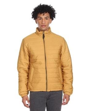 panelled high-neck jacket with insert pockets