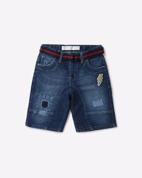 panelled mid-rise denim shorts with belt