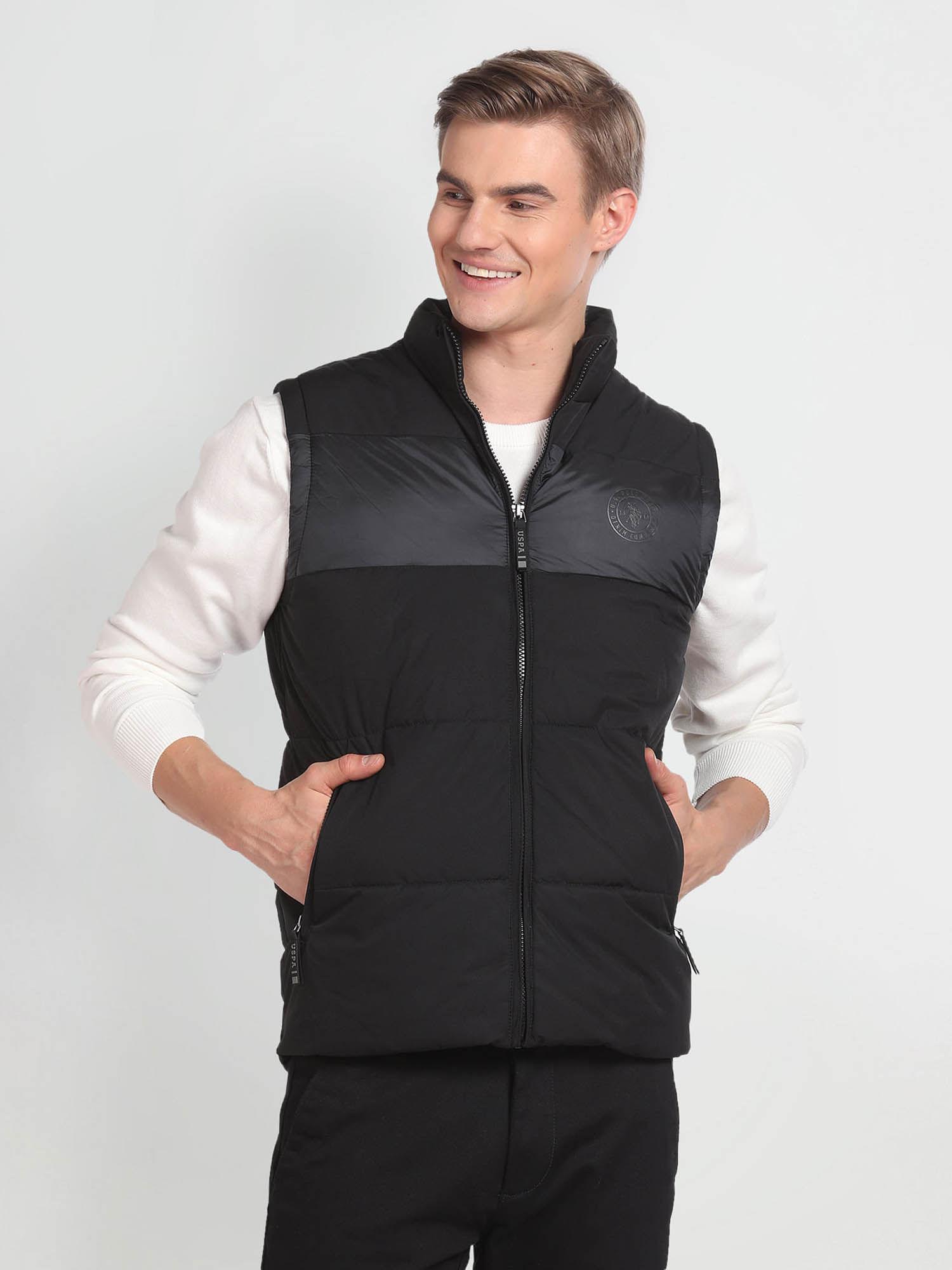 panelled sleeveless puffer jacket
