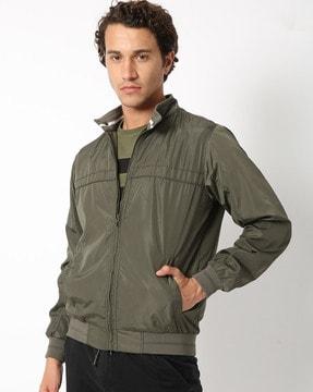 panelled slim fit jacket with ribbed hems
