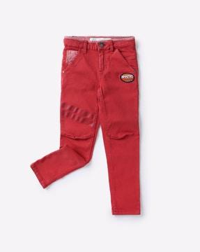 panelled slim fit jeans with applique