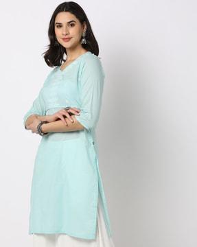 panelled straight kurta with embroidery