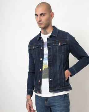 panelled trucker jacket with insert pockets
