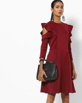 panelled a-line dress with ruffled sleeves