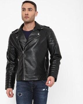 panelled biker jacket