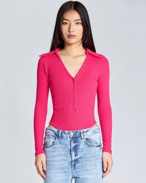 panelled bodysuit with button placket