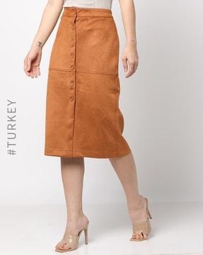 panelled button-down pencil skirt