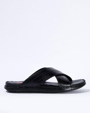 panelled criss-cross strap flip-flops