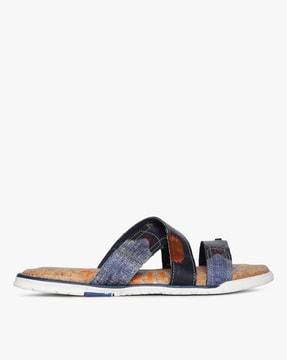 panelled criss-cross strap slippers