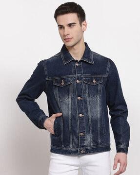 panelled denim jacket with flap pockets