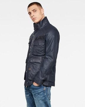 panelled denim jacket with flap pockets