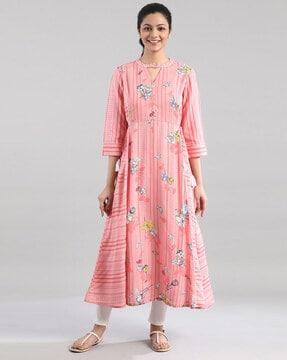 panelled floral print flared kurta