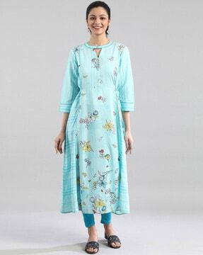 panelled floral print flared kurta