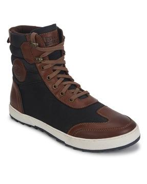 panelled high-top lace-up casual shoes