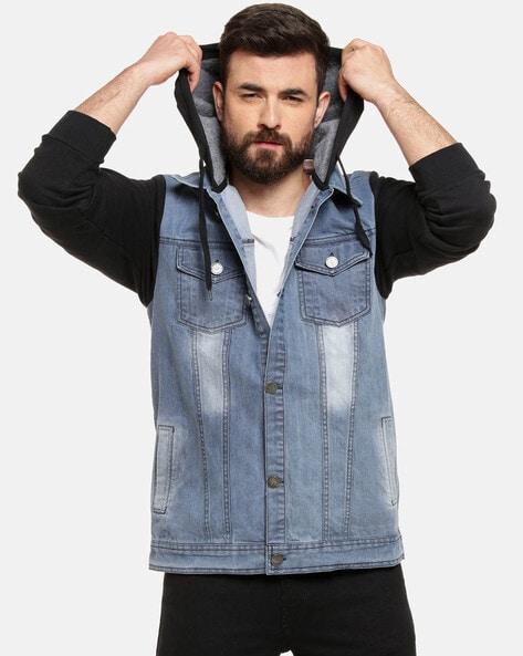 panelled hooded denim jacket