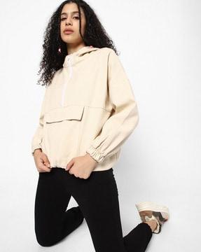 panelled hoodie with short zip placket