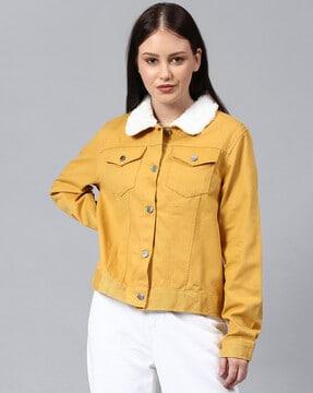 panelled jacket with fur collar