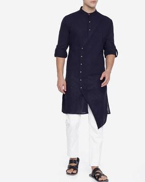 panelled kurta with mandarin collar