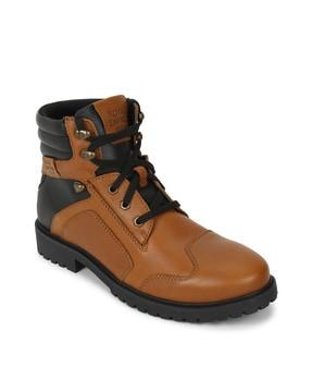 panelled lace-up boots with genuine leather upper